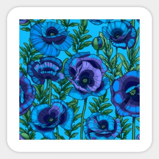 blue poppies flowers and leaves Sticker